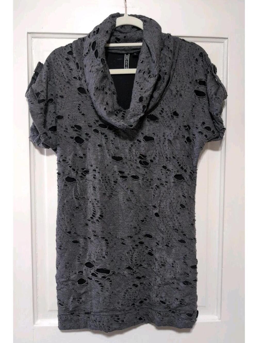 SNO SKINS Shredded Mini Dress Top Goth Raven Punk Women's L(1371)